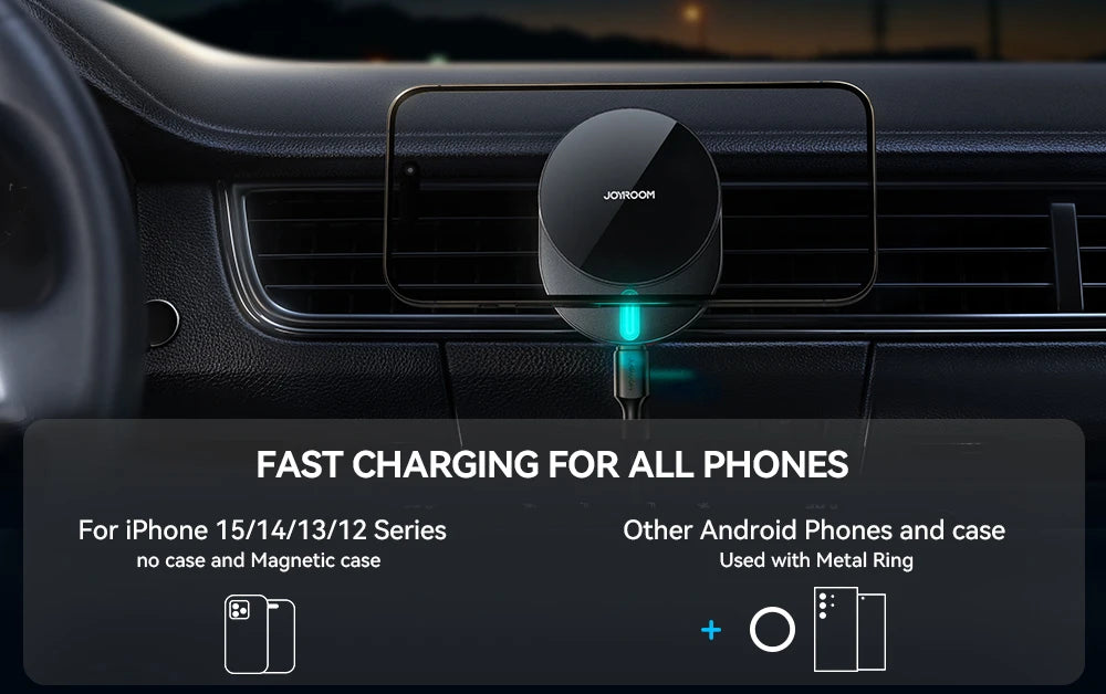 Joyroom 15W Magnetic Phone Holder Mount Charger Fast Wireless Car Charger for iPhone 16/15/14/13 Air Vent Car Phone Mount 1/2PCS