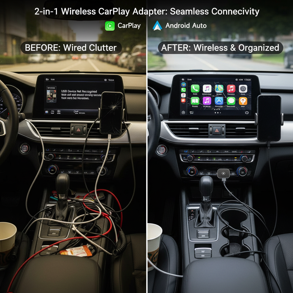 New 2-in-1 Wireless CarPlay Dongle Wireless Android Auto Adapter AI Smart Box Car Smart System Car Wired Box